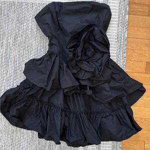 Kimchi Blue Strapless Black Tiered Mini Dress with Rosette